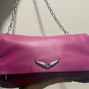 Zadig & Voltaire Fuchsia Leather Shoulder Bag with Silver Chain